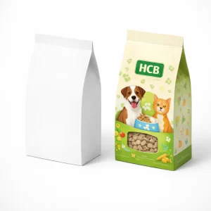 Two open corrugated cardboard mailer boxes, one plain white and one featuring vibrant pet-themed graphics.