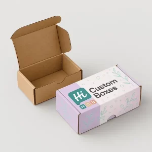 Corrugated kraft and pastel printed mailer boxes by Hi Custom Boxes perfect for shipping and gifts