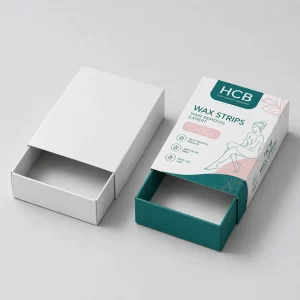 Two vertical retail boxes, one plain white and one featuring pink floral hair removal branding.