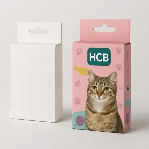Custom cat food boxes with hanger for retail display and branded packaging