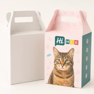 Custom gable style cat food boxes with handle for premium pet food packaging