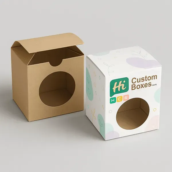 Round window kraft and printed boxes by Hi Custom Boxes perfect for soap cupcakes or display