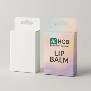 Open branded display box with a simple riser for small products like lip balm
