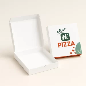 Custom food packaging boxes- small square white mailer style for pizza or snacks