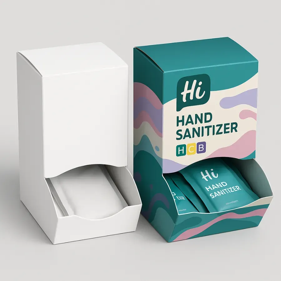 Custom sanitizer packaging boxes with logo for branded hygiene products