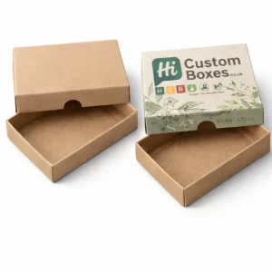 Two-piece kraft paper soap boxes, one plain brown and one with a custom floral design.