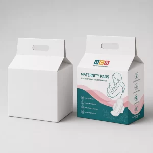 Two rectangular boxes, one blank white and one with elegant pink floral patterns and logos.