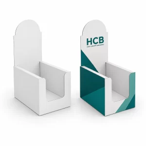 Vertical cardboard product boxes featuring a secure lock bottom design with professional teal branding and icons.