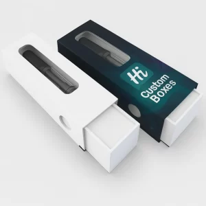 Luxury drawer-style boxes for vape pens- showing a window and pull-out tray