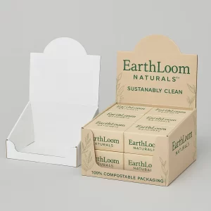 Wholesale display box with round header- kraft paper- branded -EarthLoom Naturals- with soap bars