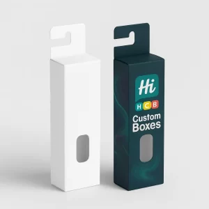 Two tall- hanging retail boxes with display windows for packaging vape pens