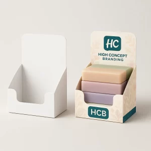 Wholesale display boxes for soap bars- plain white and custom-printed with a neutral- leaf pattern