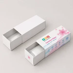 Two cardboard shipping boxes, one plain white and one with pink floral feminine wipes branding.