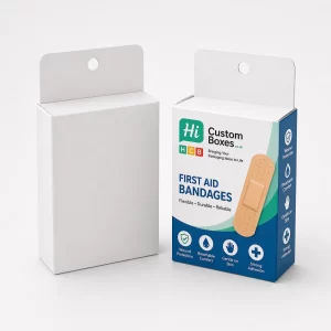 Bandage boxes with hanging tab for convenient retail display and merchandising