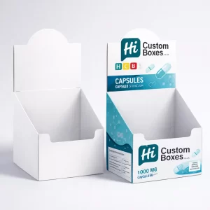 Two open-top medicine cartons, showing one plain white and one with blue medical branding.