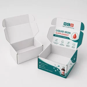 Custom liquid iron supplement boxes with logo for branded healthcare packaging