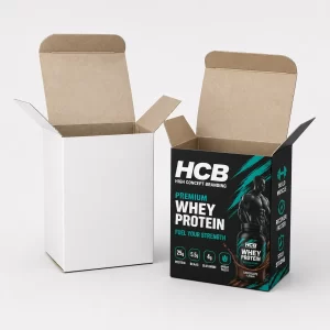 Custom protein powder boxes with logo for branded sports nutrition packaging