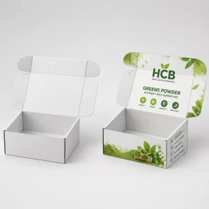Custom printed greens powder boxes with logo for branded supplement packaging