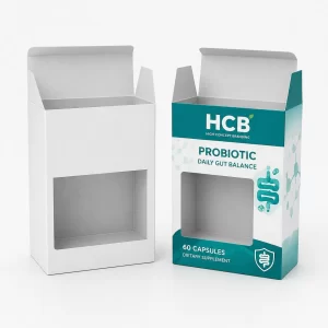 Custom probiotic boxes with window for enhanced product visibility and branding