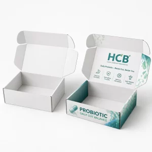Custom probiotic supplement boxes with logo for branded healthcare products