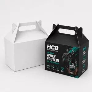 Custom protein powder boxes with handle for convenient retail packaging
