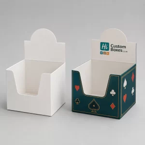 One plain white and one custom teal playing card counter display