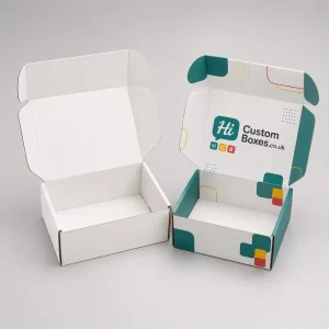 Corrugated card shipping boxes assembled and stacked in a bright, modern fulfillment warehouse