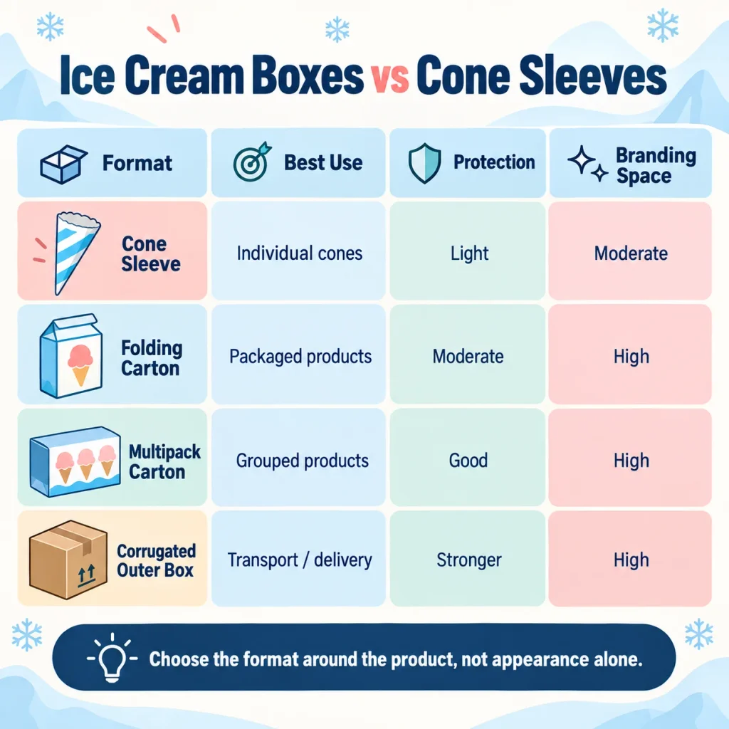 Ice Cream Packaging Ideas for U.S. Brands: Boxes, Sleeves & Design Tips 1 ice cream boxes vs cone sleeves