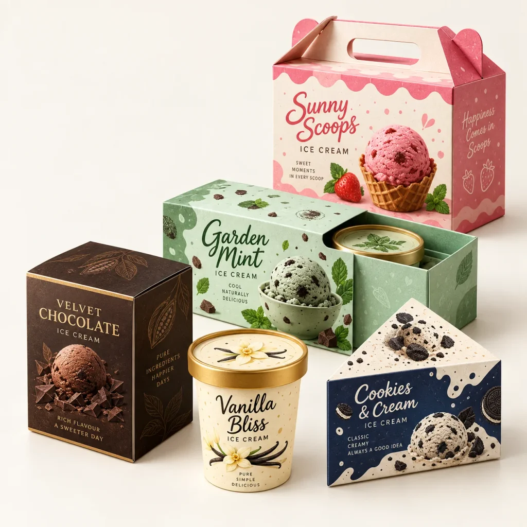 Ice Cream Packaging Ideas for U.S. Brands: Boxes, Sleeves & Design Tips 2 trending ice cream packaging desing